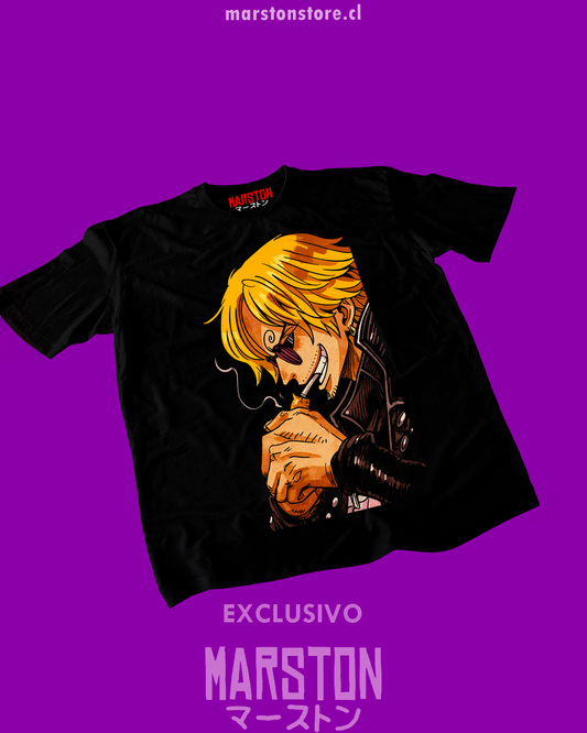 Polera negra One Piece con diseño de Sanji