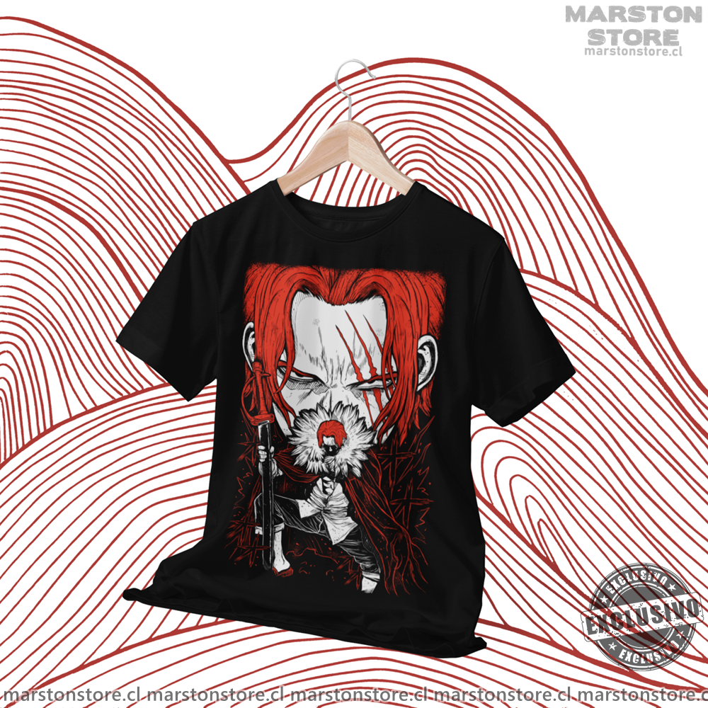 Polera negra One Piece con diseño de Shanks