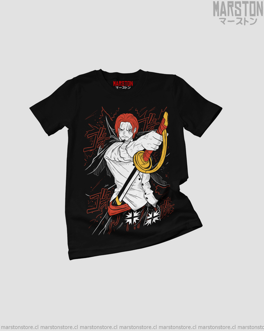 Polera negra One Piece con diseño de Shanks