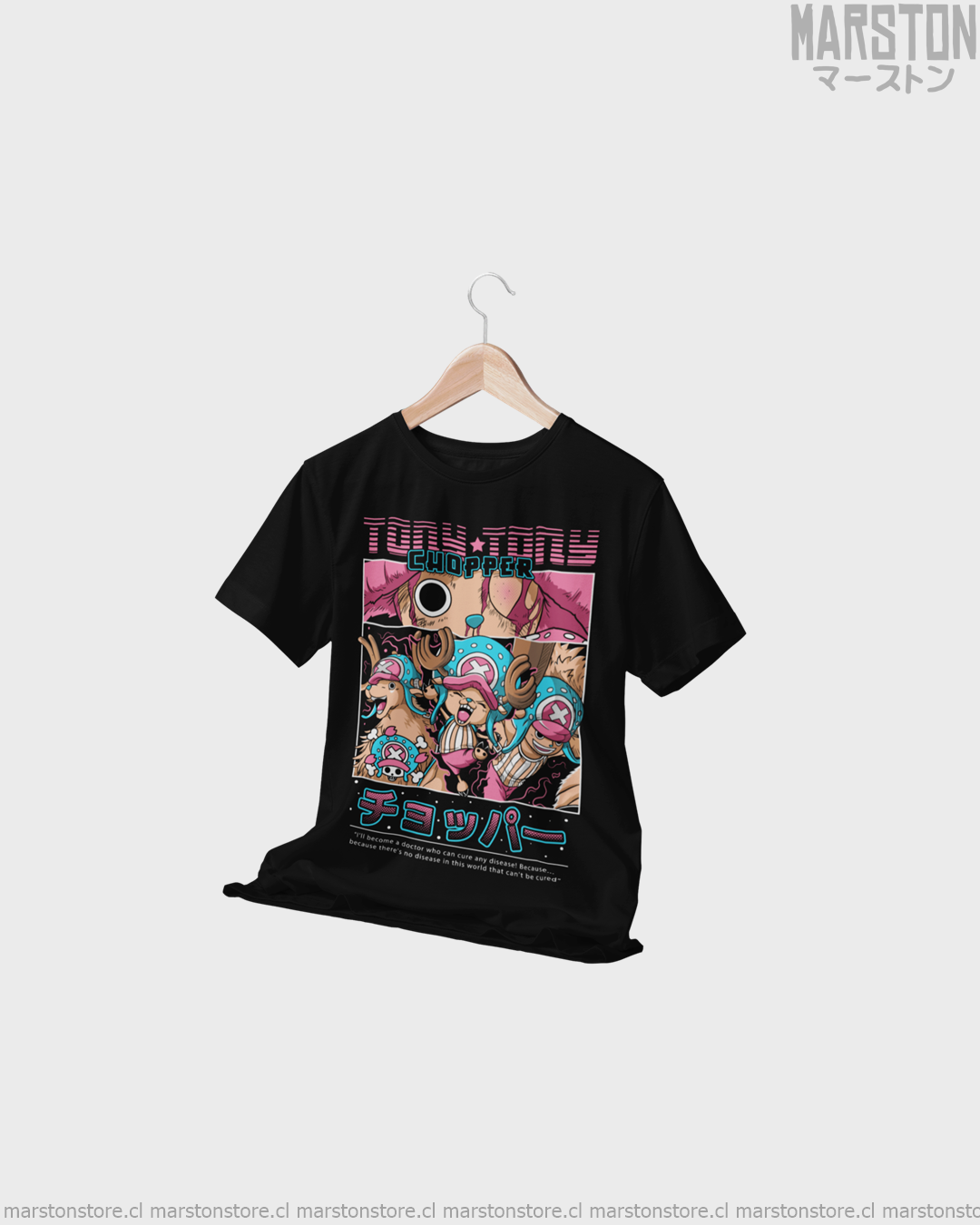 Polera negra One Piece con diseño de Tony Tony Chopper