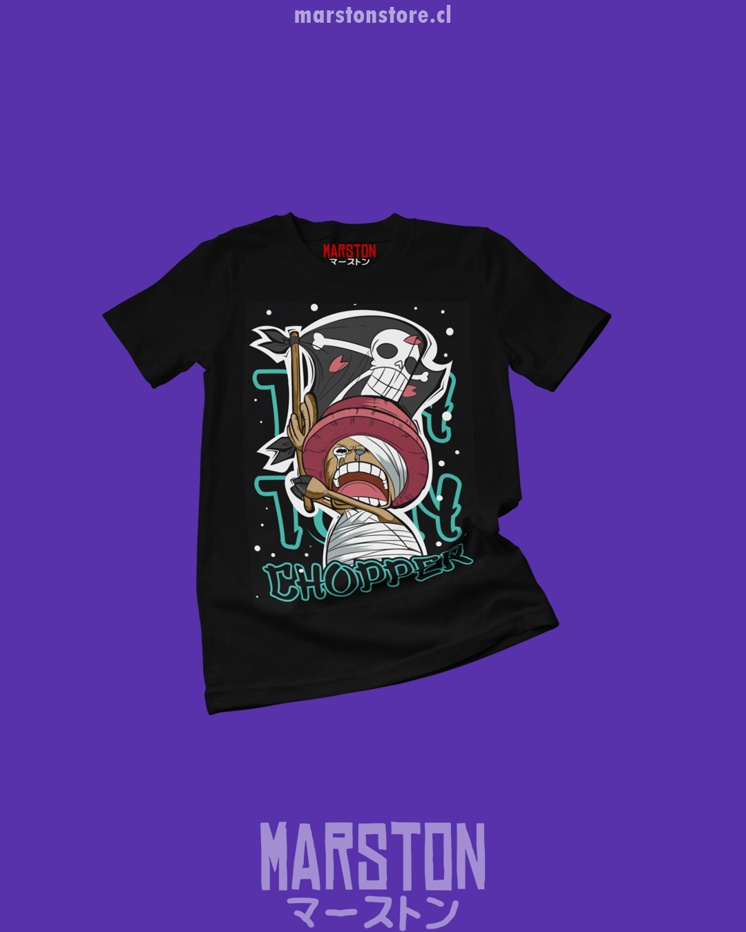 Polera negra One Piece con diseño de Tony Tony Chopper