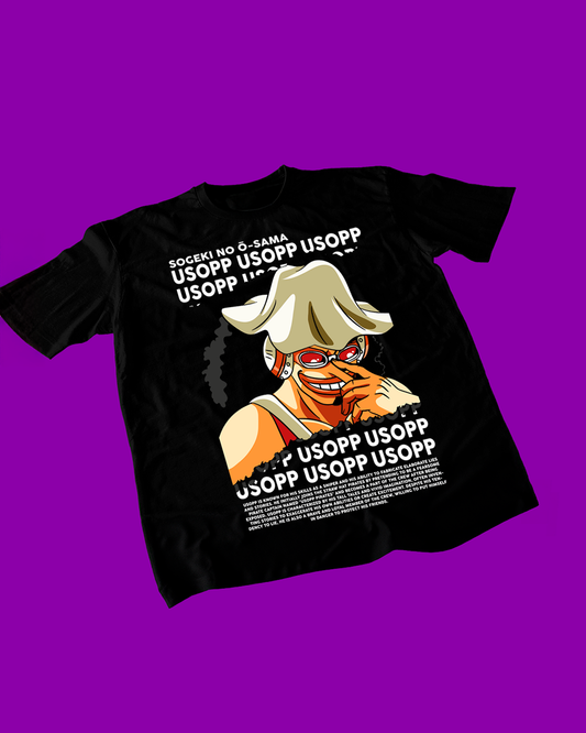 Polera negra One Piece con diseño de Usopp