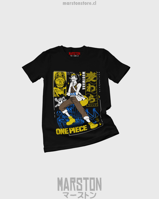 Polera negra One Piece con diseño de Usopp