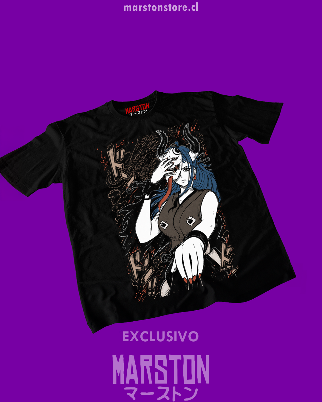 Polera negra One Piece con diseño de Yamato