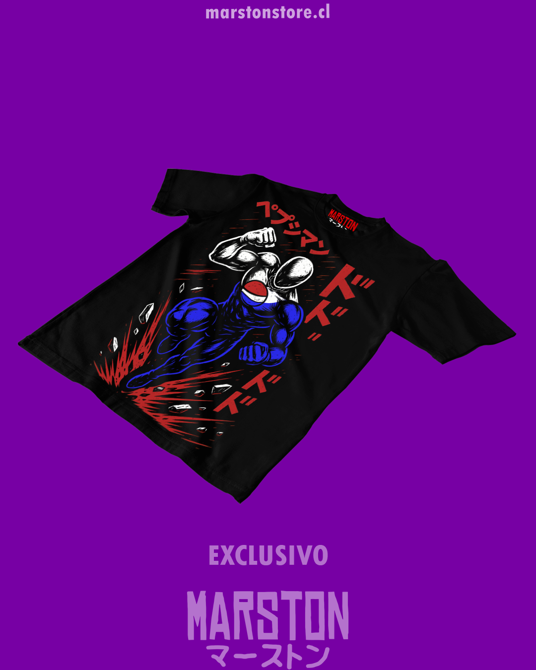 Polera negra con diseño de Pepsiman