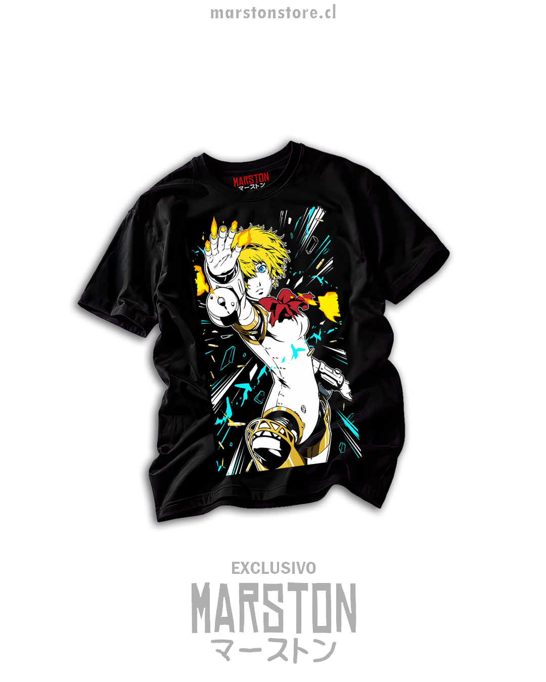 Polera negra Persona 3 Aigis diseño 01