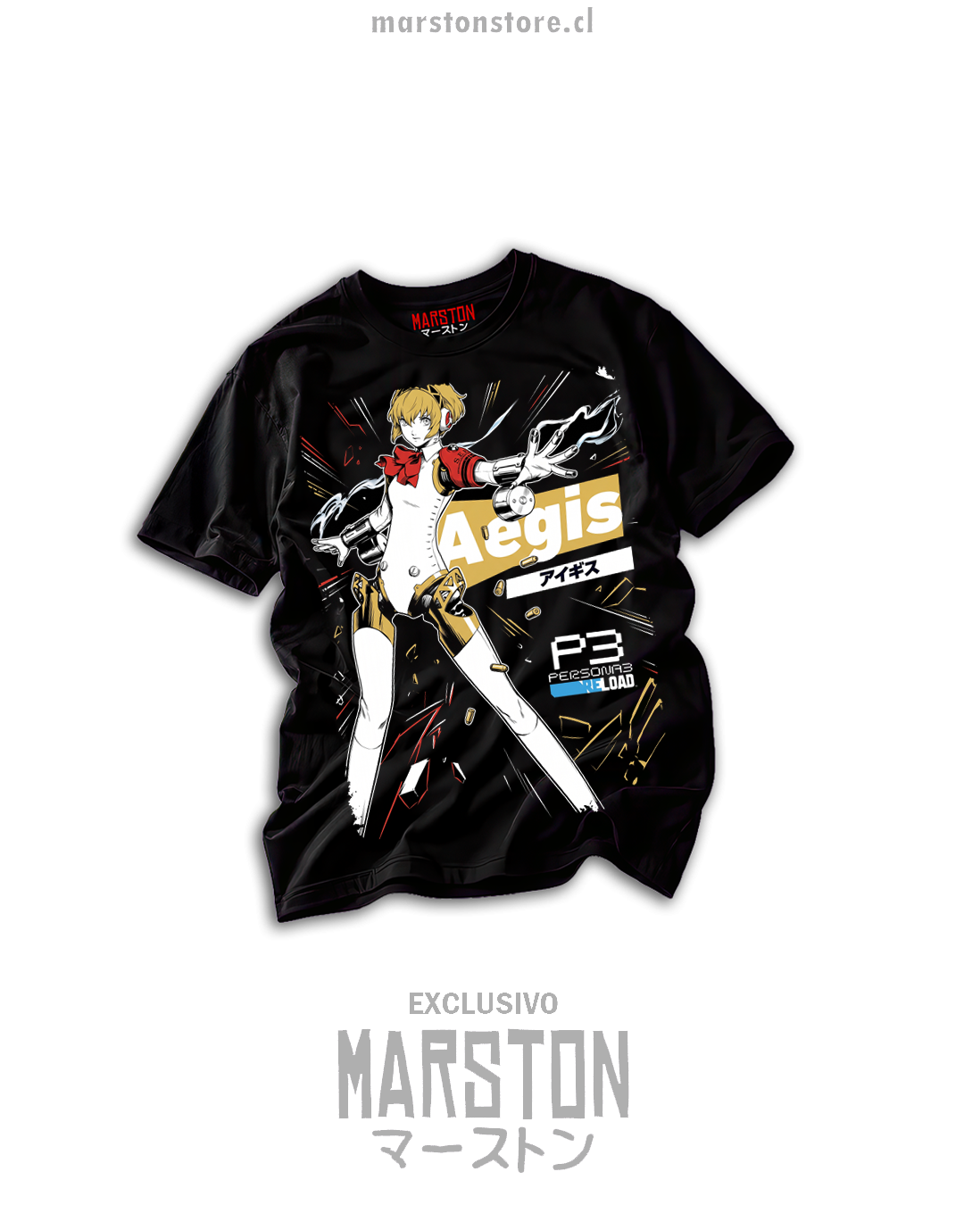 Polera negra Persona 3 Aigis diseño 02