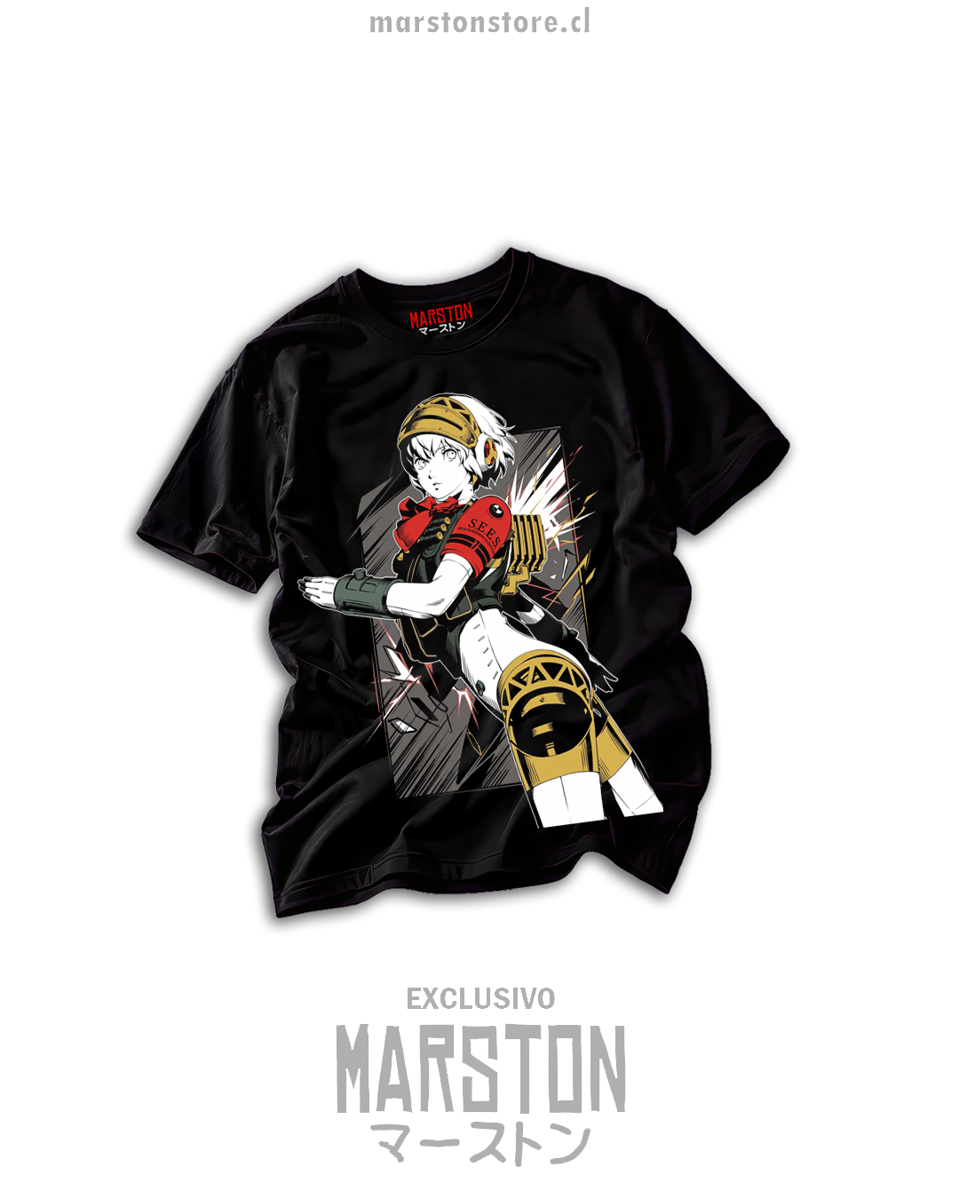 Polera negra Persona 3 Aigis diseño 04