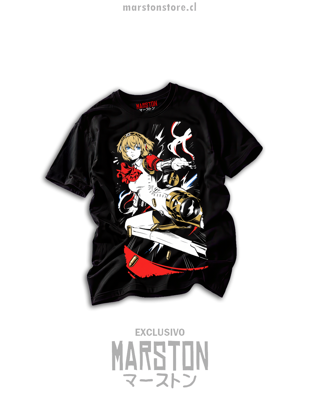 Polera negra Persona 3 Aigis diseño 06