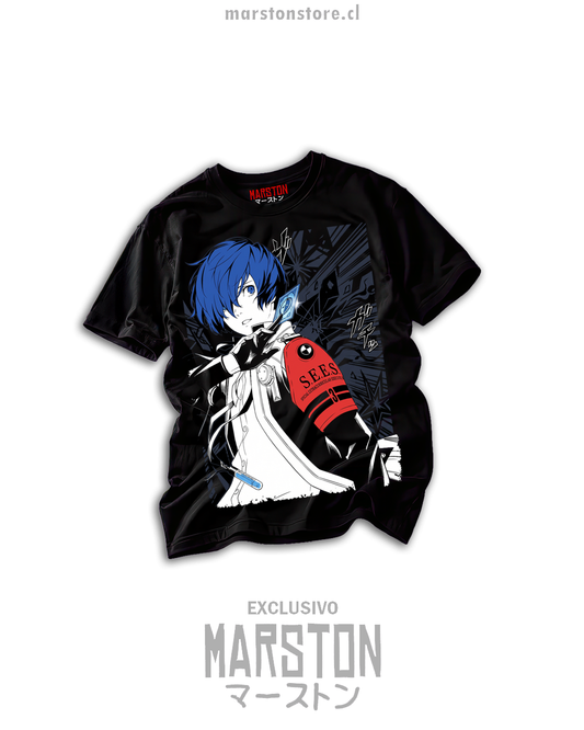 Polera negra Persona 3 con diseño de SEES