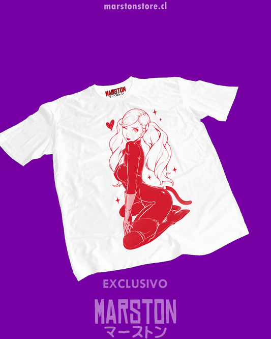 Polera blanca Persona 5 con diseño de Ann Takamaki