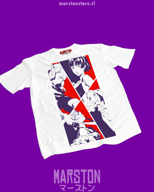 Polera blanca Persona 5 con Ann Takamaki, Makoto Niijima, Haru Okumura y Futaba Sakura
