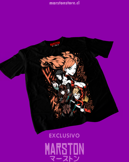 Polera negra Persona 5 con Ann Takamaki, Yusuke Kitagawa, Makoto Niijima y Ryuji Sakamoto