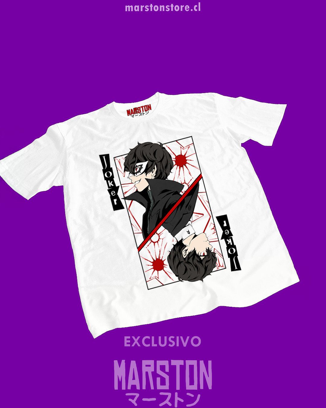 Polera blanca Persona 5 con diseño de Joker