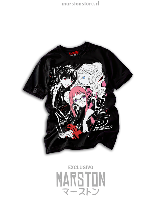 Polera negra Persona 5 con collage de los Phantom Thieves