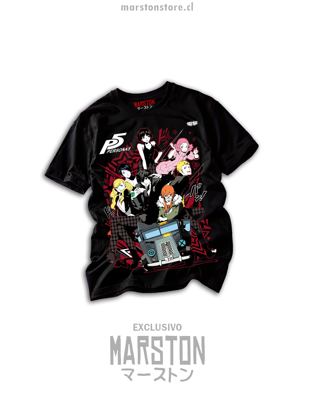 Polera negra Persona 5 con los Phantom Thieves