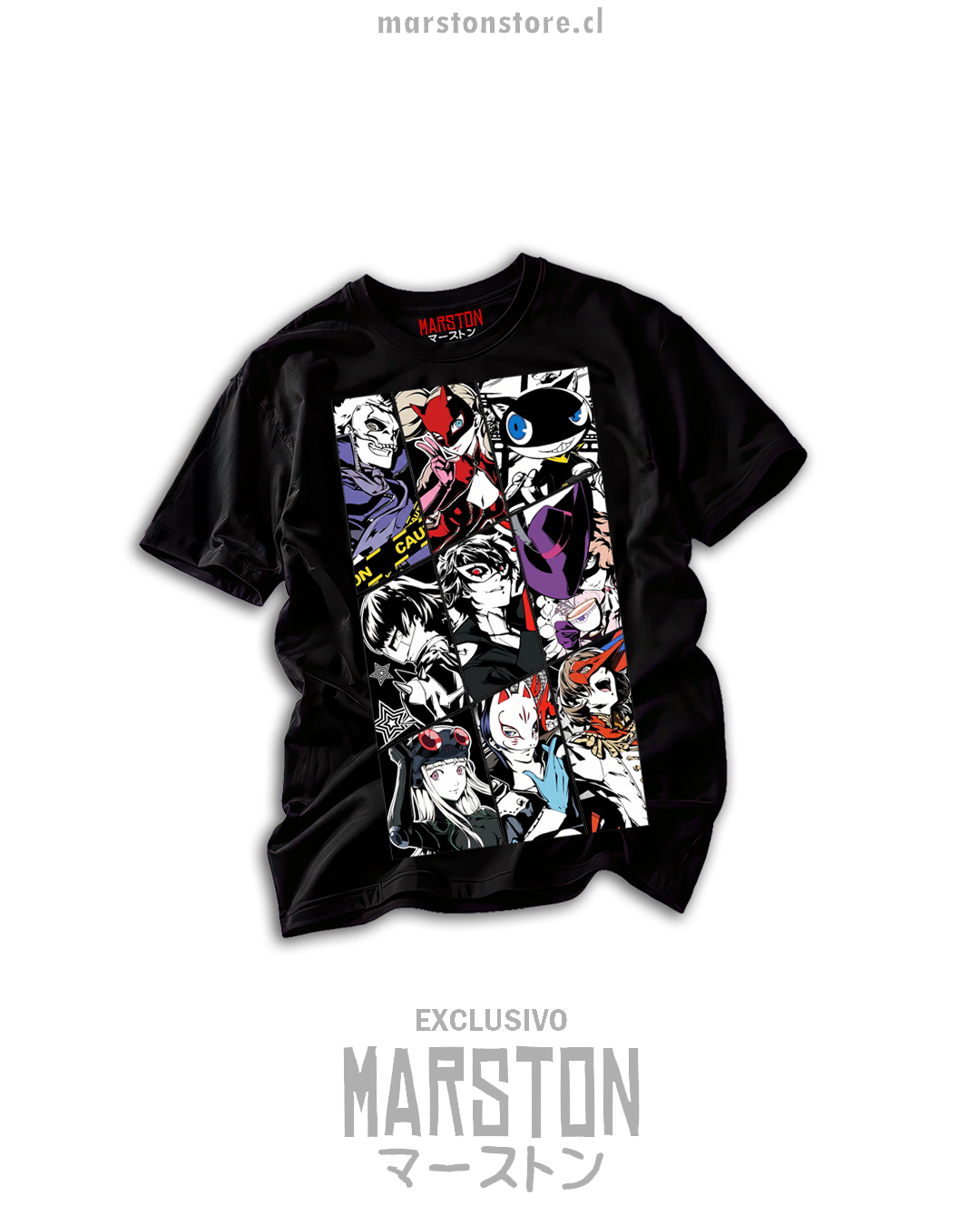 Polera negra Persona 5 con collage de los Phantom Thieves