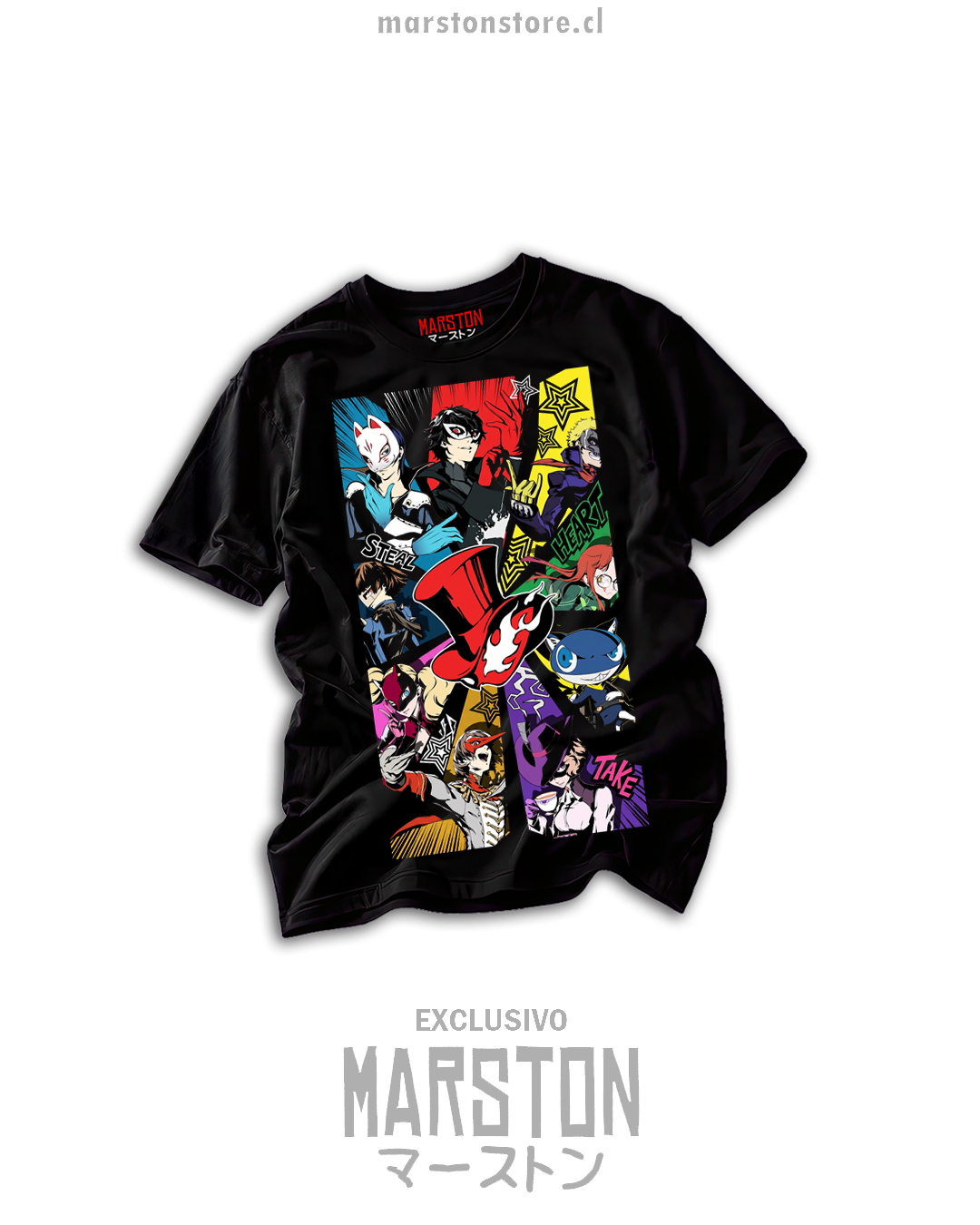 Polera negra Persona 5 con collage de los Phantom Thieves