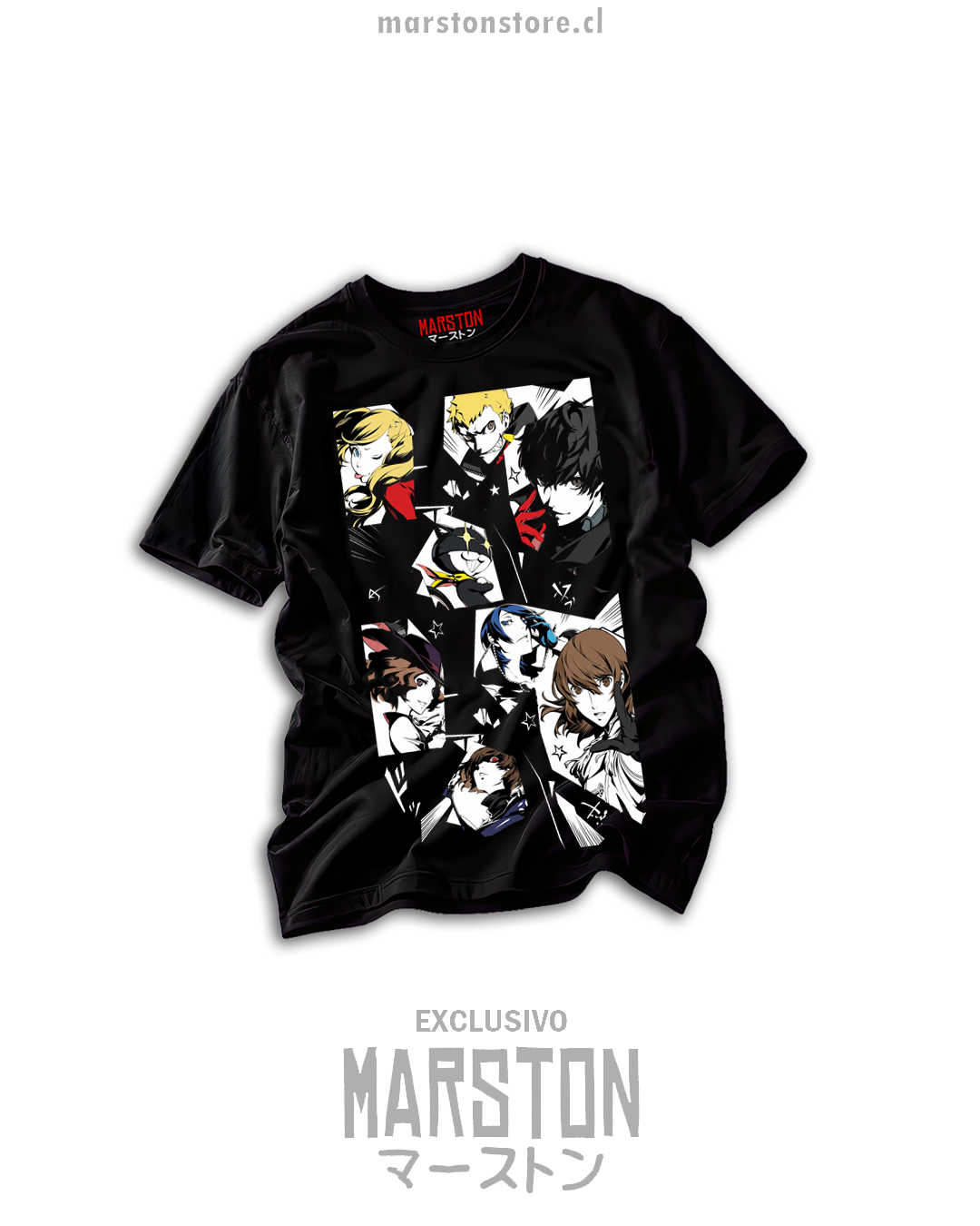 Polera negra Persona 5 con collage de los Phantom Thieves