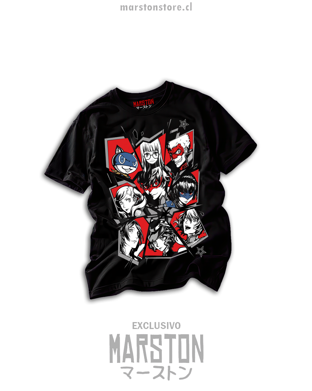 Polera negra Persona 5 con collage de los Phantom Thieves