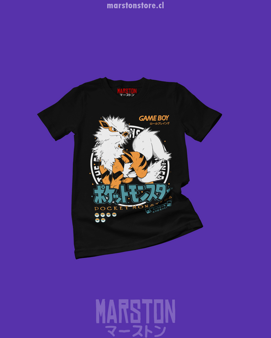 Polera negra de Pokémon con diseño de Arcanine