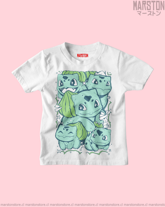 Polera blanca de Pokémon con diseño de Bulbasaur
