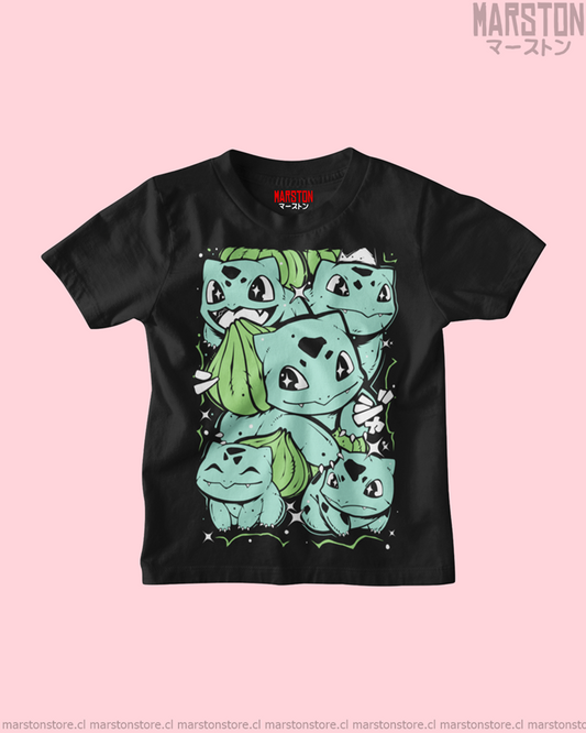 Polera negra de Pokémon con diseño de Bulbasaur