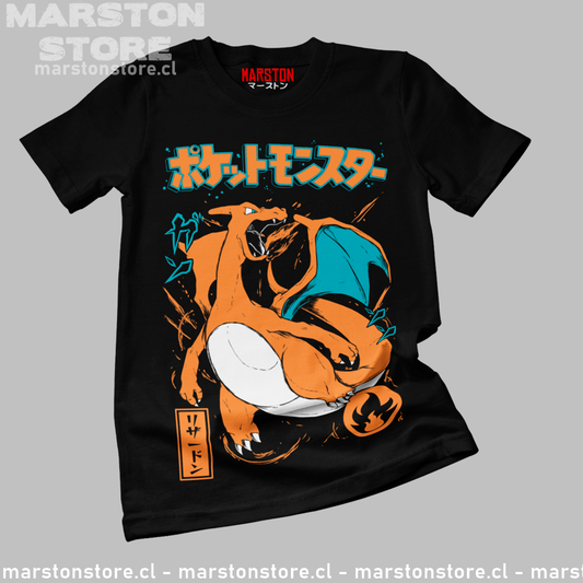 Polera negra de Pokémon con diseño de Charizard