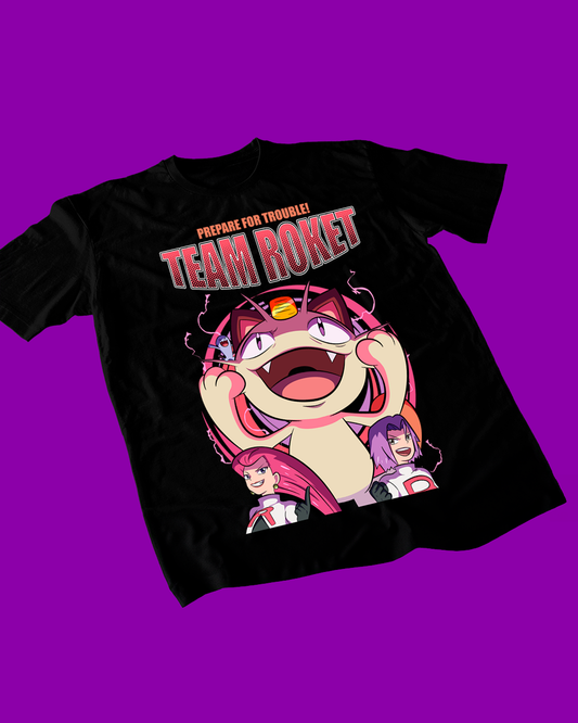 Polera negra de Pokémon con diseño del Equipo Rocket