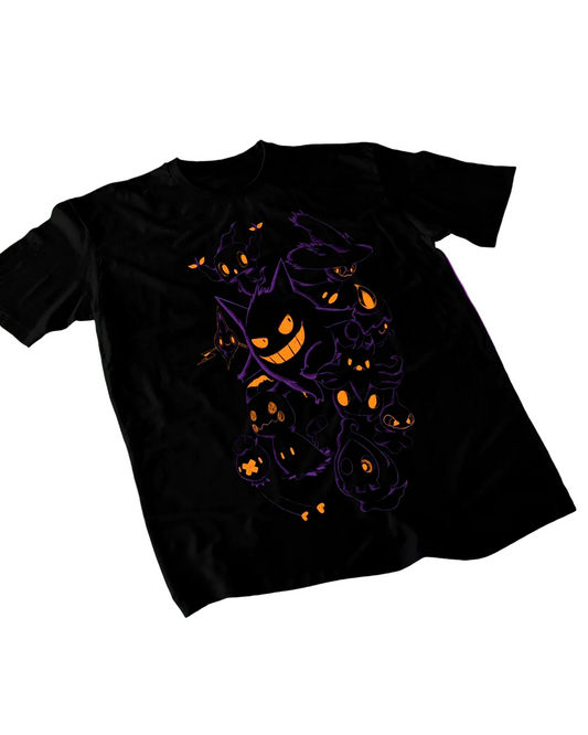 Polera negra Pokémon con Gengar y diseño inspirado en Pokémon de tipo Fantasma