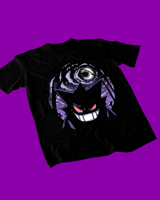 Polera negra de Pokémon con Gengar, Pokémon de tipo Fantasma y Veneno