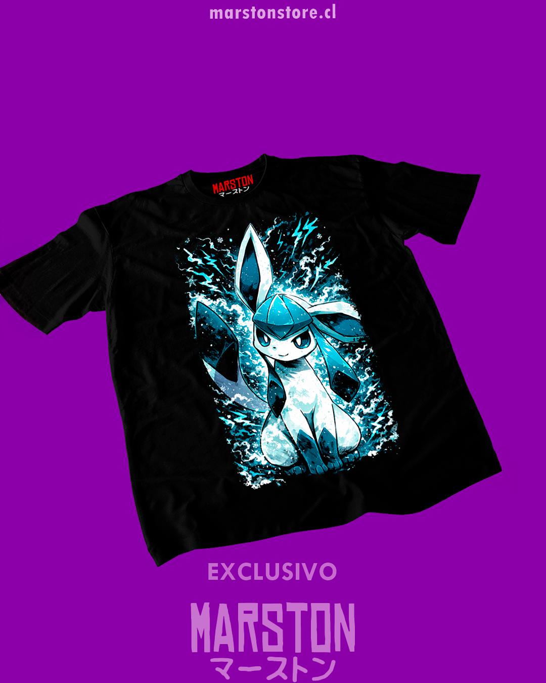 Polera negra de Pokémon con diseño de Glaceon