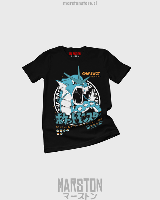 Polera negra de Pokémon con diseño de Gyarados