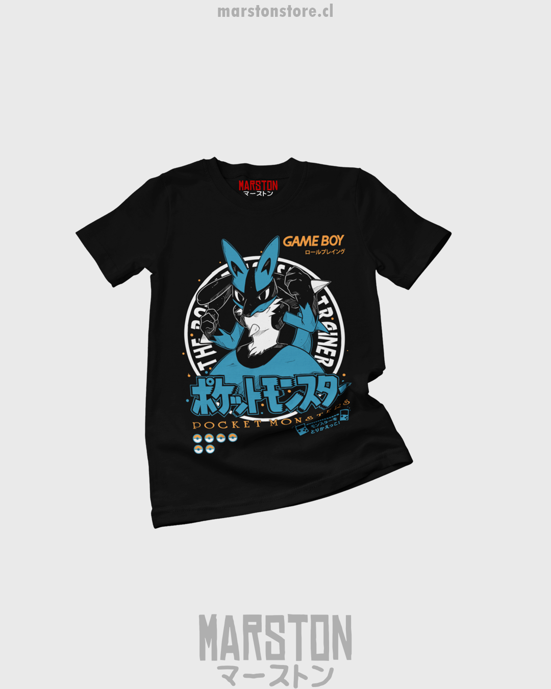 Polera negra de Pokémon con diseño de Lucario