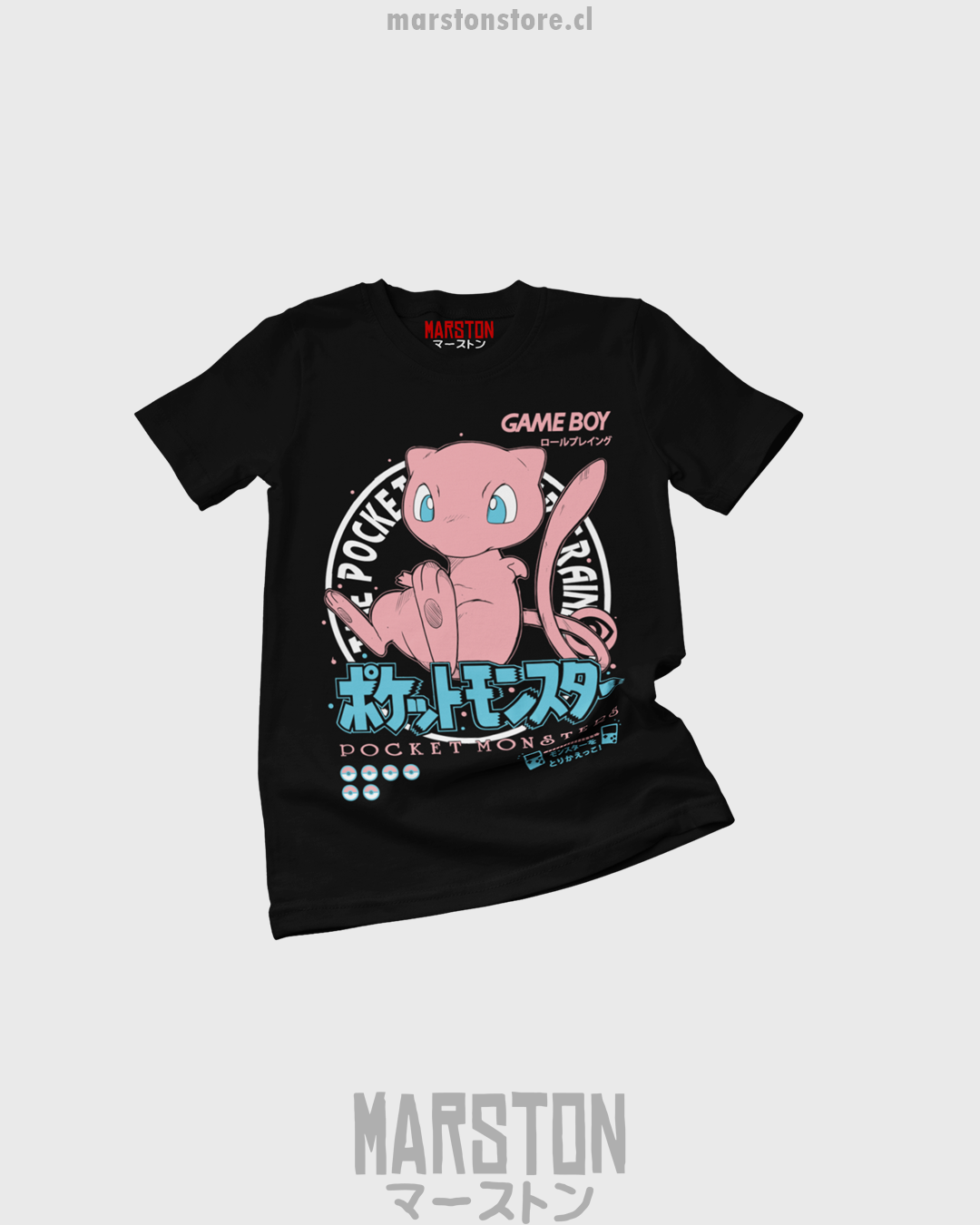 Polera negra de Pokémon con Mew estilo Game Boy