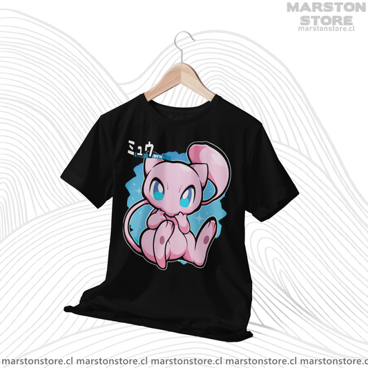 Polera negra de Pokémon con diseño de Mew