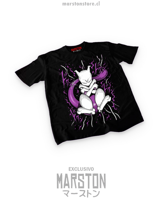 Polera negra de Pokémon con Mewtwo y diseño de cables