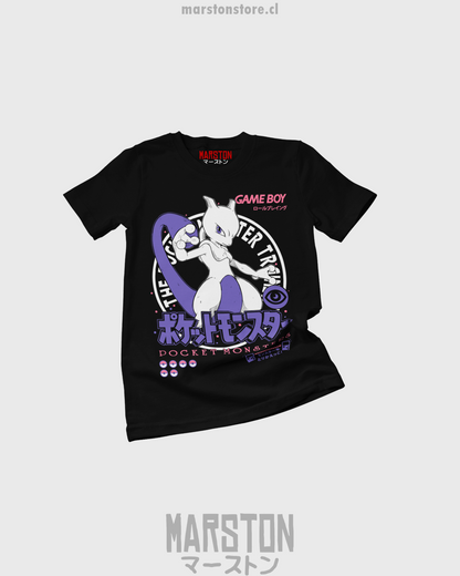 Polera negra de Pokémon con Mewtwo estilo Game Boy