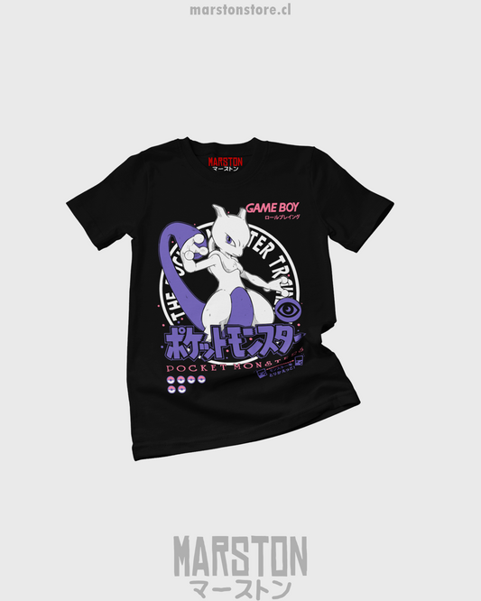 Polera negra de Pokémon con Mewtwo estilo Game Boy