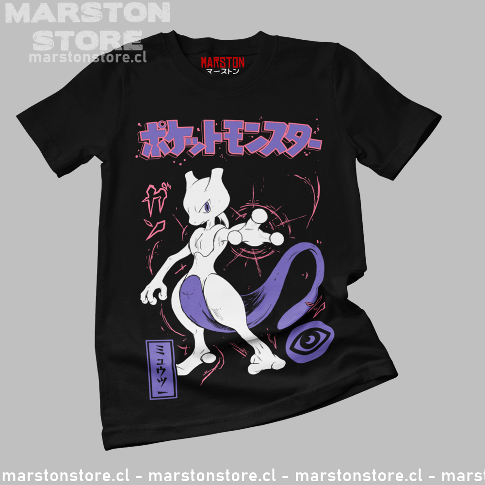 Polera negra de Pokémon con diseño de Mewtwo