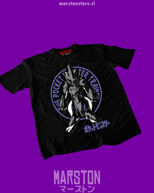 Polera negra de Pokémon con diseño de Mewtwo