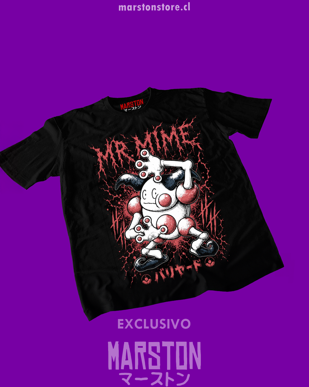 Polera negra de Pokémon con diseño de Mr. Mime
