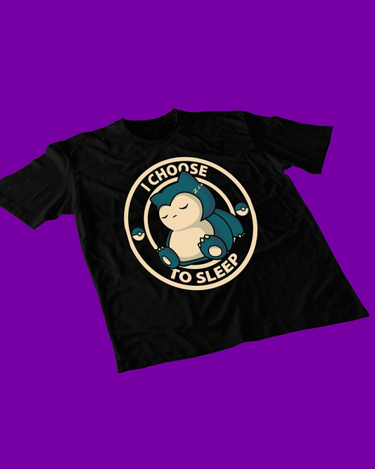 Polera negra de Pokémon con Snorlax y frase I Choose to Sleep