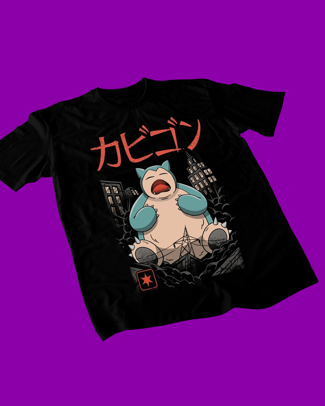 Polera negra de Pokémon con diseño de Snorlax