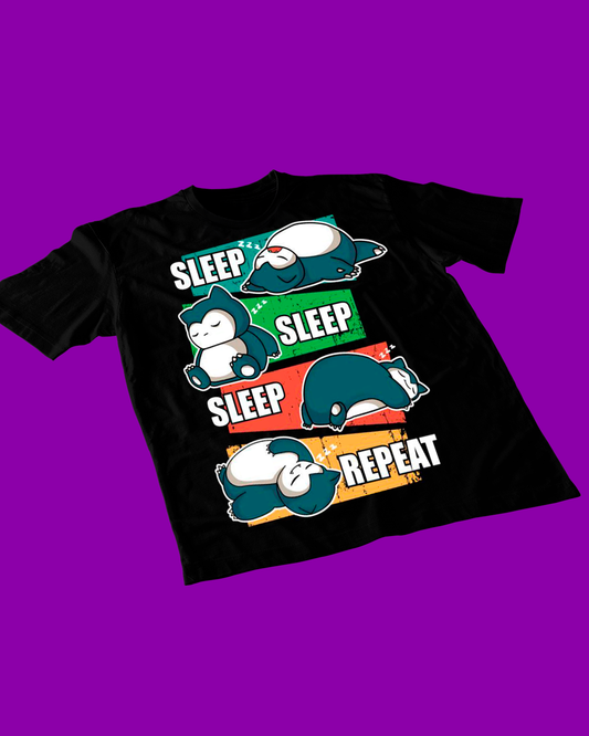 Polera negra de Pokémon con Snorlax y diseño Sleep, Sleep, Sleep, Repeat