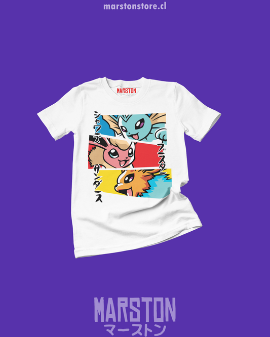 Polera de Pokémon con Vaporeon, Flareon y Jolteon
