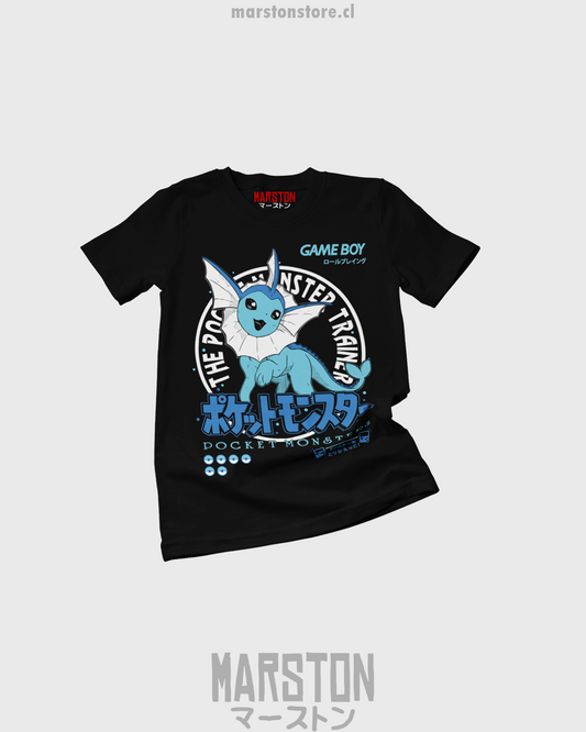 Polera negra de Pokémon con diseño de Vaporeon