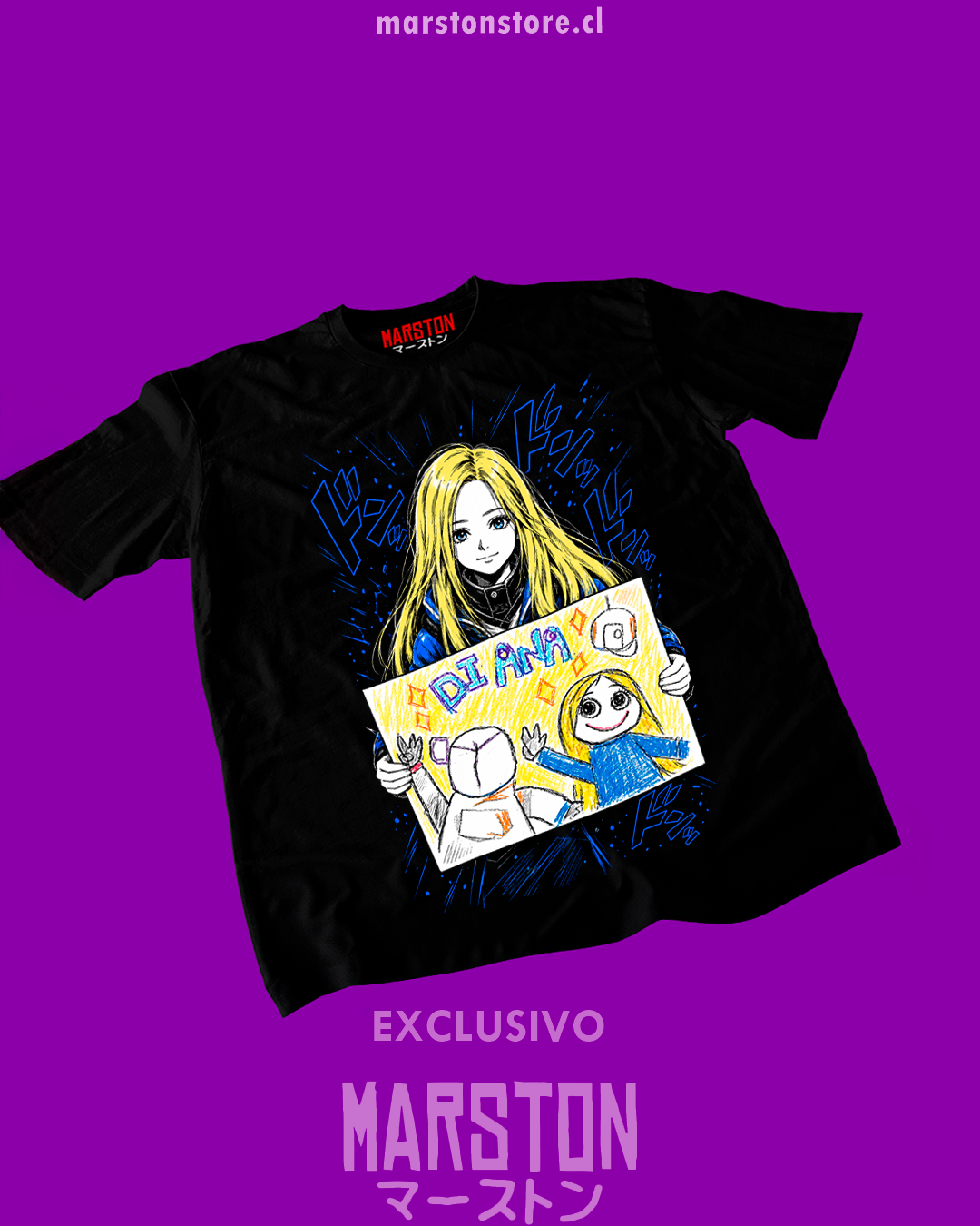 Polera negra Pragmata con diseño de Diana