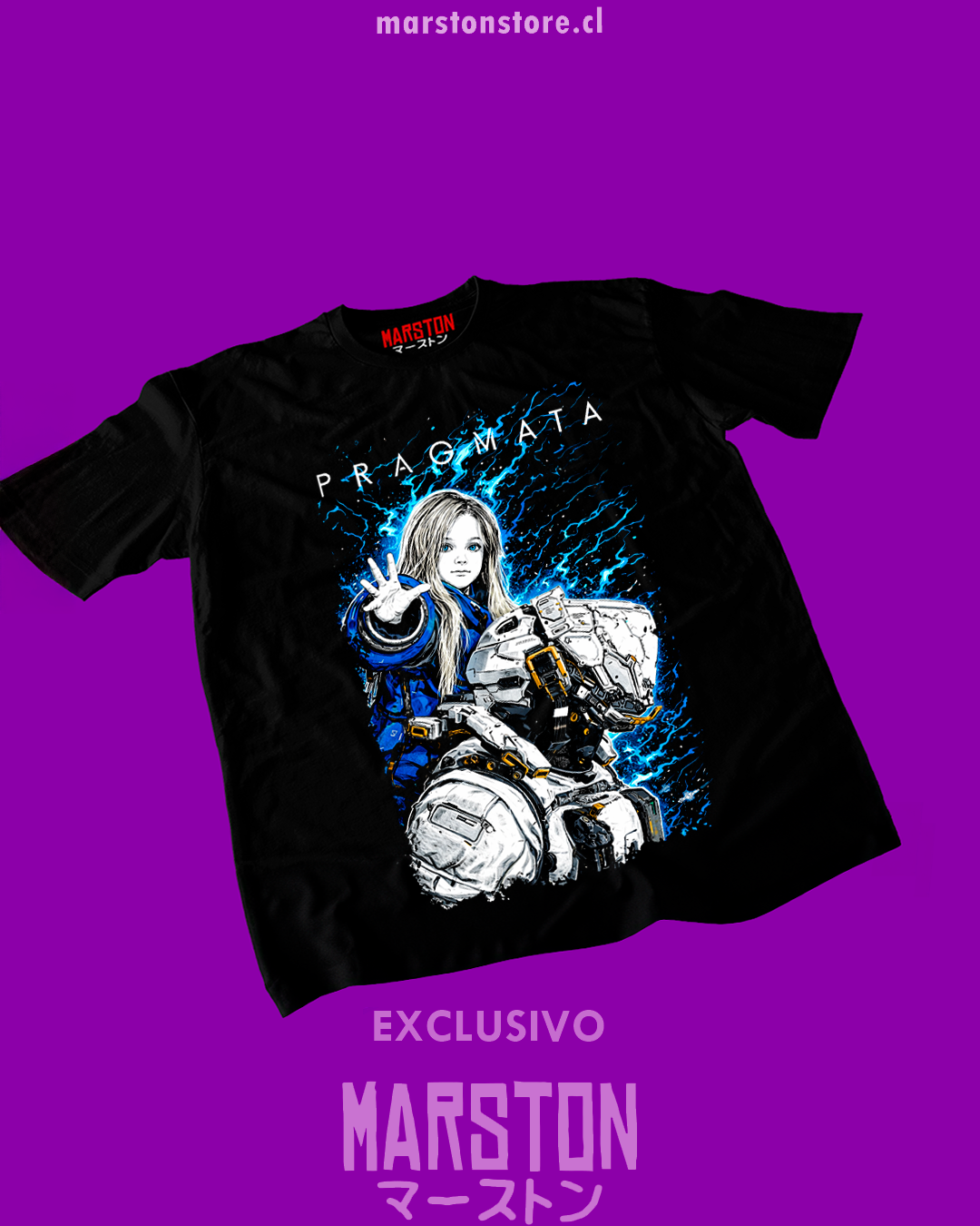 Polera negra con diseño de Pragmata