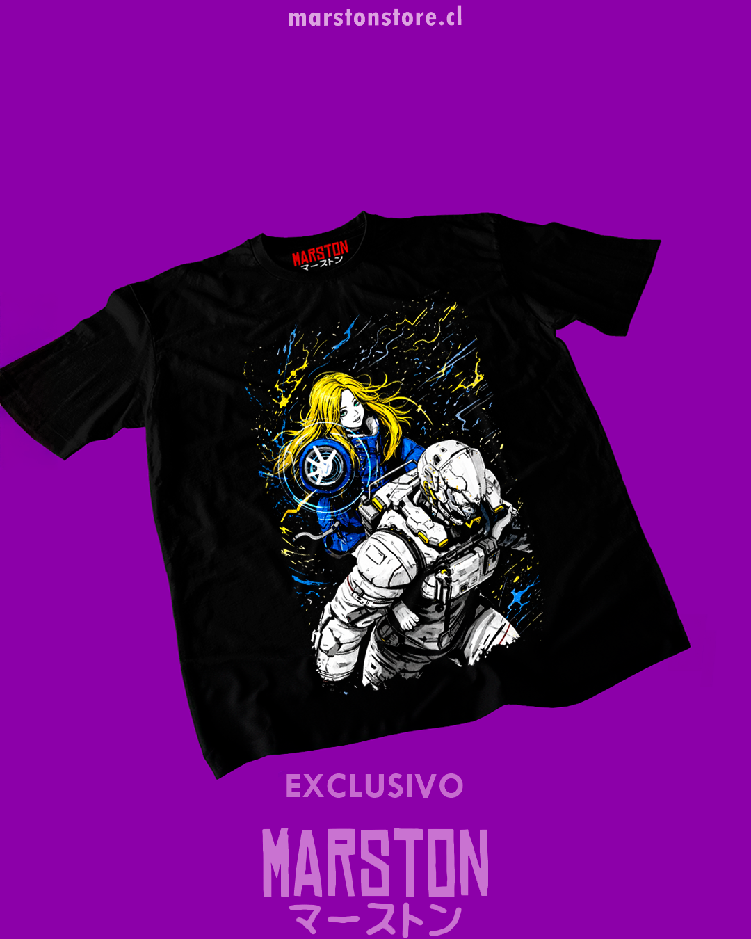 Polera negra con diseño de Pragmata